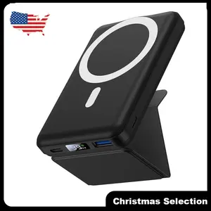 Bracket power bank Ultra thin power bank 10000mAh Mobile phone holder with large capacity Mini Magnetic Wireless Power Bank with Holder，magnetic phone mount portable chargers with Display and USB-C Cable for iPhone 16/15/14/13/12 Pro/Pro Max