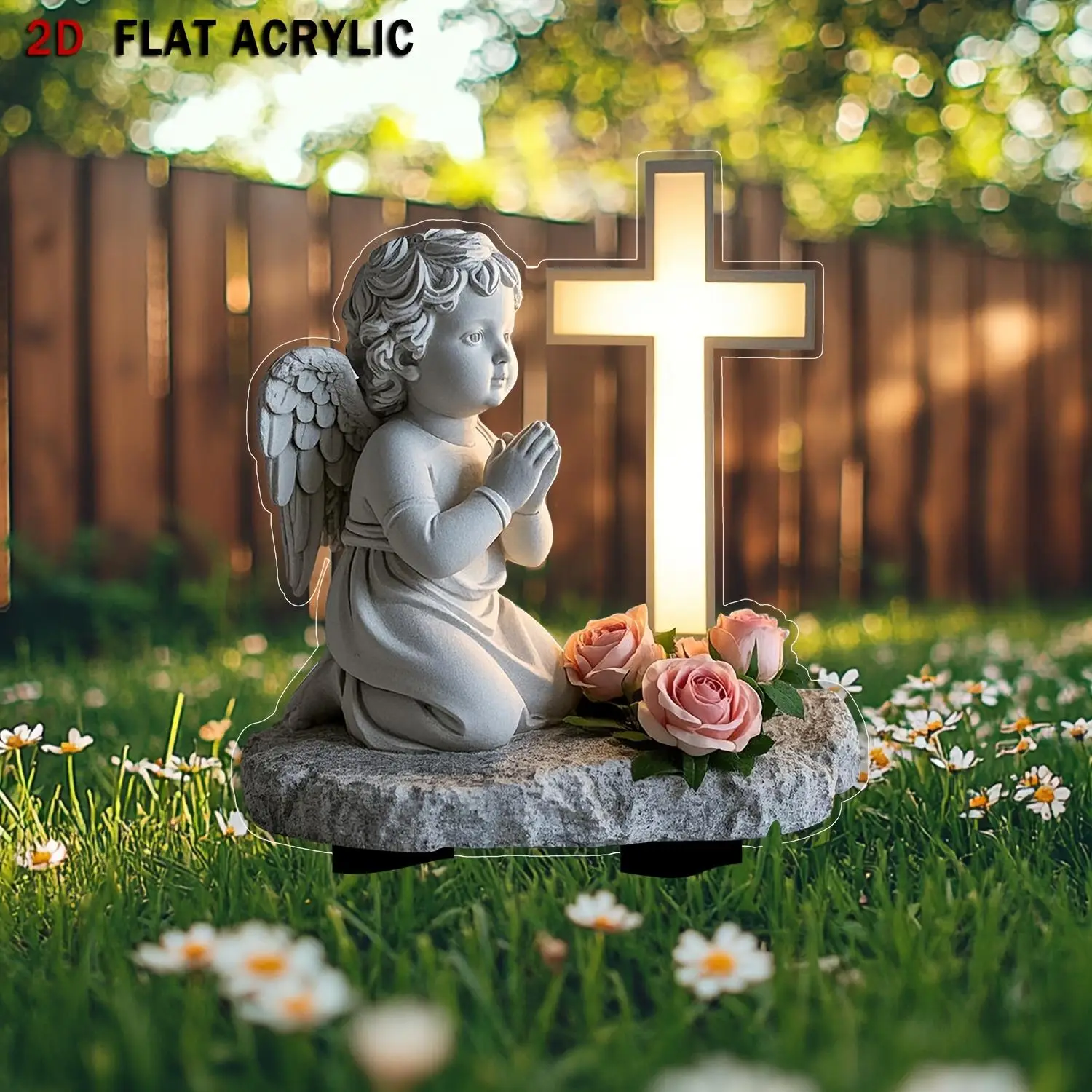 Angel Design Garden Memorial Cross Outdoor Decorative Sculpture, Garden Statues & Sculptures for Yard & Lawn, Home Decor, Garden Stone, Garden Accesso