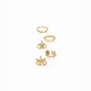 Cider 5PCS STARFISH & SHELL & TURTLE RING SET