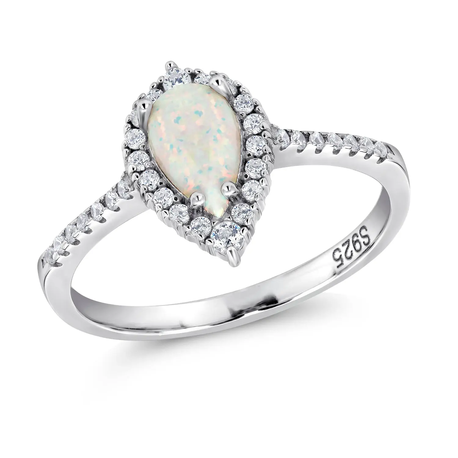 925 Sterling Silver Created Opal And Cz Ring, Opal Ring, Opal Engagement Ring, Pear Shape Opal Ring, Created Opal CZ Rings, Opal Ring 