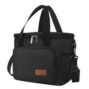 Reusable Lunch Box for Men/Women - Insulated Lunch Bag Leakproof Lunchbox for Work Office Picnic Beach - Freezable Lunch Cooler Bag with Adjustable Shoulder Strap - Black