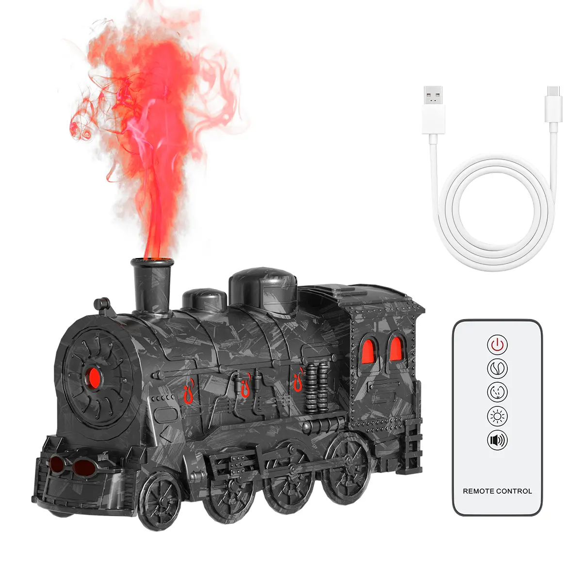 300ml Vintage Train-Shaped Portable Humidifier - Essential Oil Diffuser with 2 Mist Modes, Luminous Function, Long-Lasting Moisturization, Timed Use, Whisper-Quiet Operation, and Compact Design for Bedroom, Living Room, Office, USB Powered Humidifier