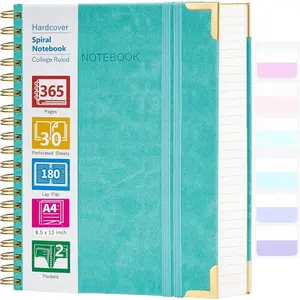 Spiral Notebook, 365 Page Hardcover College Ruled Notebook, 8.5" x 11", Large Leather Notebook Journal for Men Women, A4 Notebooks for Work School Notes, Journals for Writing, 24 count Index Tabs, Teal