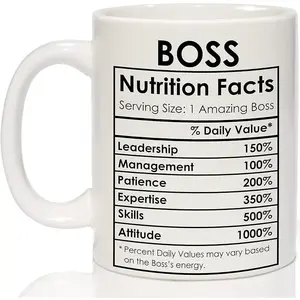Breezy Valley Boss Coffee Mug - Funny Office Gift for Boss Day, Birthday or Christmas - Mug with Nutrition Facts