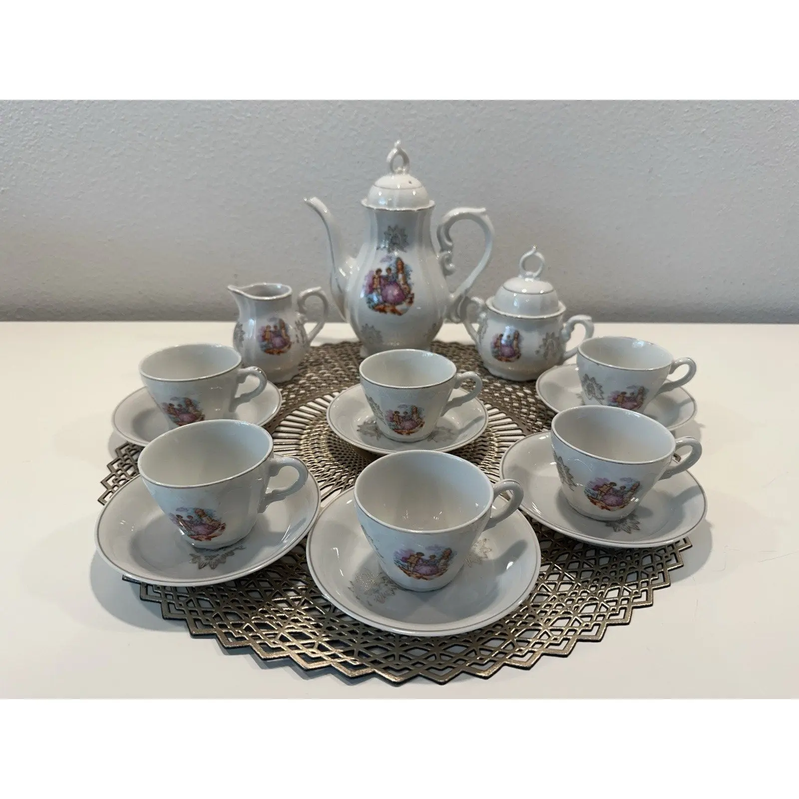 VINTAGE *NEW* 1960's 17 Piece German Tea Set with Musical Tea Pot, Sugar, Creamer