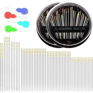 60 Pack Premium Sewing Sharp Needles for Hand Sewing Repair, 6 Assorted Sizes with 4 Random Color Threaders, Large Eye Stitching and Embroidery Needles