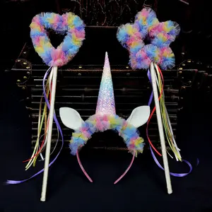Children's Day Props Unicorn Headband & Heart-shaped Fairy Wand Set for Halloween Performance Supplies