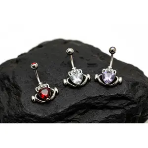 Claddagh CZ Irish Love Belly Button Ring Red Garnet, Lavender Amethyst, White Cubic Zirconia