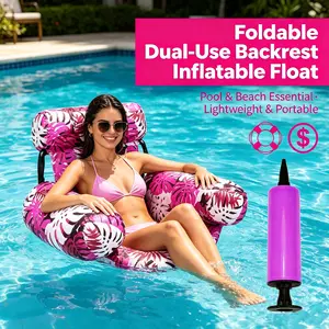 Foldable Dual-Purpose Inflatable Floating Sofa with Backrest (Pump Included), Thickened Canvas Waterproof and Wear-Resistant Floating Bed, Summer Beach Pool Party Vacation Lounge Chair, Portable and Easy-to-Store Water Leisure Seat