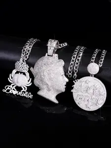 Fashion Charm Copper Zircon Large Pendants Necklace, Geometric Pendant, Elizabeth Pendant, Crab Crown Pendant, Unisex Jewelry, Cuban Link Chain