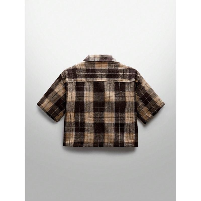 Men's Street Style Crystal Spider Web Plaid Short Sleeve Woven Shirt