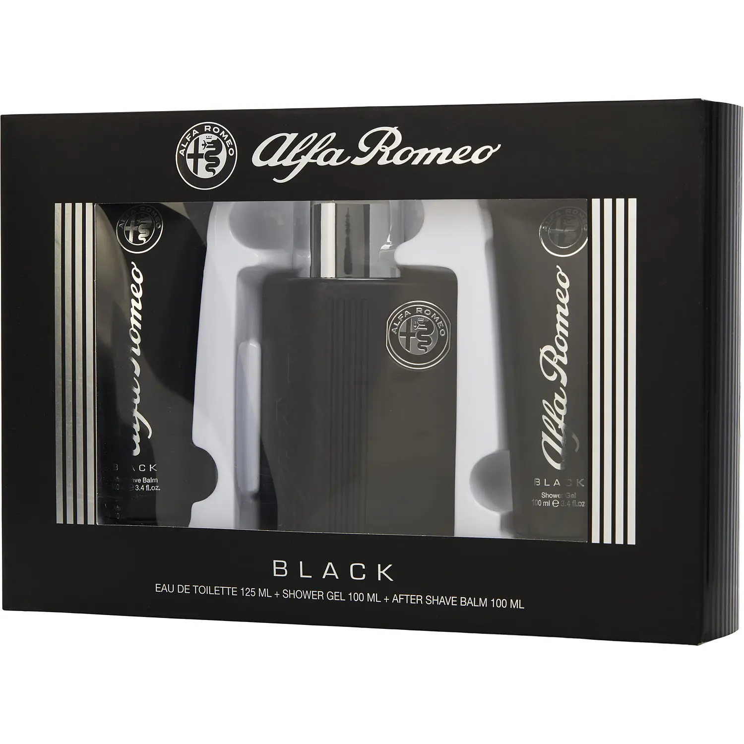 Alfa Romeo Black Set-Edt Spray 4.2 Oz & Aftershave Balm 3.4 Oz & Shower Gel 3.4 Oz For Men