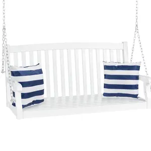 Best Choice Products 48in Wooden Curved Back Hanging Porch Swing Bench for Patio, Deck w/ Mounting Chains