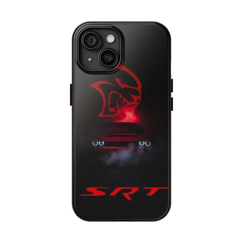 Customized Dodge Challenger SRT Hellcat Glossy Polycarbonate Smartphone Casing - Durable Shockproof Rubber Cover, Impact-Resistant, Handheld Cellphone Devices Accessory, Ideal Gift for Car Lovers, Compatible with iPhone 11-16