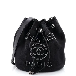 Pre-owned CHANEL material Bucket Bags Deauville Drawstring Bucket Bag Pearl Embellished Canvas Medium by Rebag