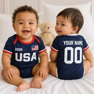 Personalized USA Baby Bodysuit, Custom Name Number Infant Soccer Outfit, USA Baby Jersey