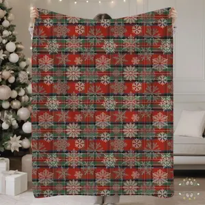 Snowflake Pattern with Red Plaid Christmas Blanket, Winter Throw Blanket, Holiday Couch Decor, Warm Plaid Decor, Cozy Cabin Home