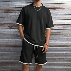 2-piece men’s summer T-shirt and shorts set, stylish crewneck pullover shirt, breathable and comfortable shorts, suitable for outdoor activities