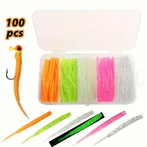 100pcs Needle Tail Fishing Lures with Glow-in-the-Dark - Soft Rubber Grub Baits, Multi-Color (Orange, Green, Pink,  etc