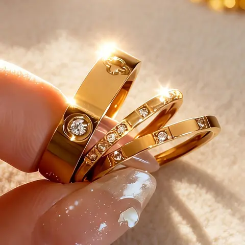 3-Piece Set 18K Gold-Plated 304 Stainless-Steel Stackable Rings for Women, Hypoallergenic Exquisite Fade-Resistant Elegant Ring Jewelry, Ideal Gift for Valentine's Day, Mother's Day or Everyday Wear Stacks Rings