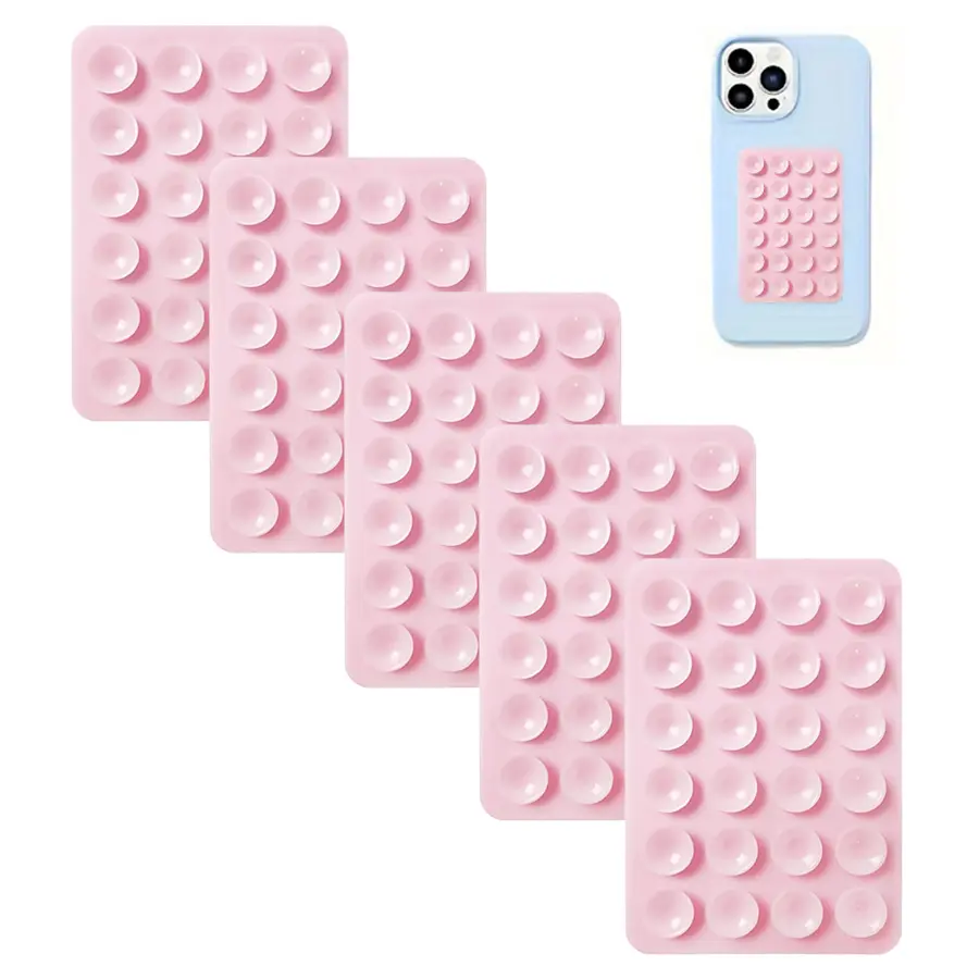 Silicone suction cup mobile phone holder, waterproof sticky base for most mobile phones, universal finger holder for selfie videos, 5-piece set of light powder.