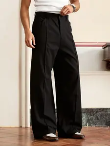 Vintage Striped Suit Casual Pants, Loose Straight Leg, Drapey Slimming Wide Leg Long Pants, Fitted Button Fly, All Seasons, H Type Style, Casual Fashion Trousers