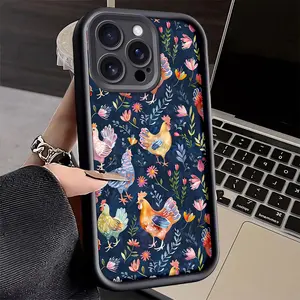 Luxury Phone Case Featuring a Floral Chicken Pattern Case for iPhone 17 Pro Max 16 16e 15 14 Plus 13 12 Mini 11 Air X XS Pattern Soft TPU Rubber Camera Protection Rugged Mobile Phone Cover Gift 2D printing Protective Screen Protector