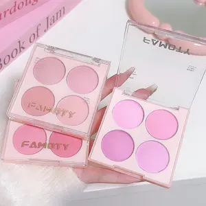 FAMOTY Four-Color Blush Low Saturation Matte Rouge for Blue Girls Gradient Toasted Teddy Blush with Blend Brush Natural Highlight Makeup Beauty Cosmetics