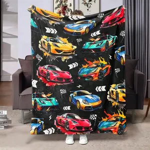 One Piece Printed Car Blanket, Gift For Car Lovers Soft Warm Flannel Racing Blanket For Sofa Black Sports Throw, Car Lover Gift Home Decor