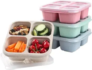 4 Pack Snack Containers, Divided Bento Snack Box, 4 Compartments Reusable Meal Prep Lunch Containers For Kids Adults, Food Storage Containers For School Work Travel