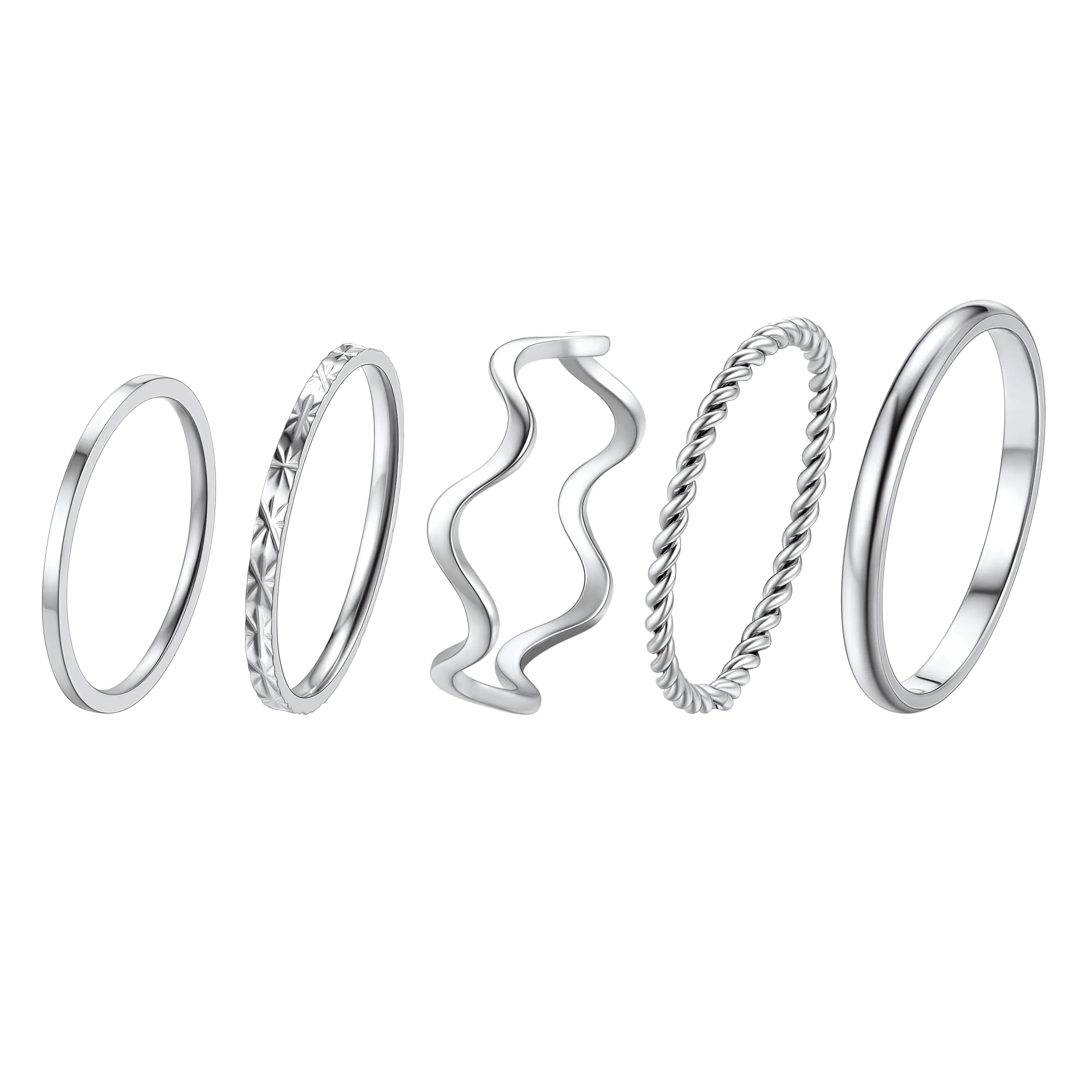 PROSTEEL 5-items Plain Ring Set Stainless Steel Stackable Midi Finger Knuckle Ring Set Trendy Band Rings Jewelry Unisex For Men Women with Gift Box
