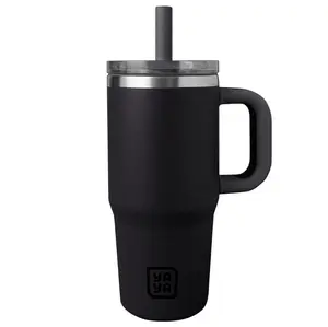YAYA My First Travel Tumbler for Preschool & Kids 3+, Insulated Stainless Steel Tumbler with Reusable Silicone Straw & Spill-Proof Lid, Cup Holder Compatible, BPA-Free, 12oz, Black