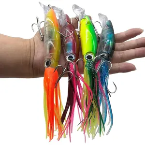 Large Simulation Squid Fishing Lures Bait Kit,3D Holographic Eyes,Built-in Multicolored Lead Blocks Through Heavy Duty ,Stable  Tempting.