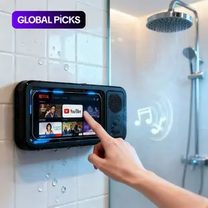 Waterproof box speaker, bathroom waterproof 360 ° rotating touch screen, Bluetooth speaker, watch movies, listen to music, phone holder Bluetooth speaker audio shower TV holder, swimming pool, kitchen, bathroom, sink