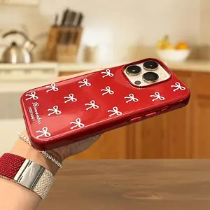 Full Coverage Bow Burgundy Phone Case with Large Pores Jelly Shell for iPhone 16/16 Plus/16 Pro/16 Pro Max, 15/15 Plus/15 Pro/15 Pro Max, 14/14 Plus/14 Pro/14 Pro Max, 13/13 Pro/13 Pro Max, 12/12 Pro/12 Pro Max, 11/11 Pro Max