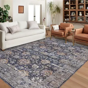 【GARVEE】Washable Area Rugs and Runners in Multiple Sizes (9x12, 6x9, 2x6) with Vintage Oriental Floral Prints, Non-Slip Backing, Foldable, Thin, Retro Distressed Design for Living Room, Bedroom, Dining, Hallway, and Kitchen