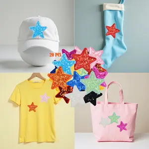 20PCS Color Sequined Star Iron on Patches Sequin Patches for Decoration on Bags, Clothes, Hats etc.