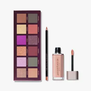 Fall Romance Deluxe Trio - Lip Velvet in Peachy Nude, Deluxe Mini Lip Liner in Shade Hazelnut, Makeup Set