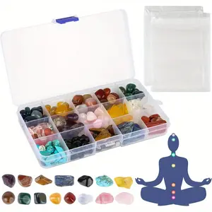 Crystal Gemstone Set, Polished Crystals, Natural Chakra Crystals with Storage Bag, Crystals and Gemstones for Relax, Reiki Chakra Healing, Meditation, Suitable for Gift Giving
