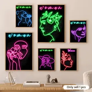 Crazy Neon Girl Poster HD Sticky Waterproof Wall Art | High Quality Print Aesthetic Home Living Bedroom Bathroom hallway Decor Trendy Room Decoration | Multiple Size Options Available