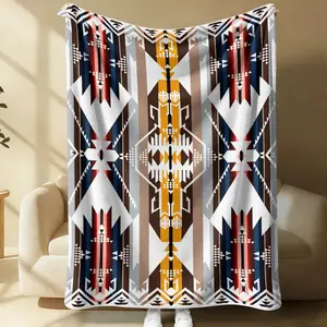 Southwestern Aztec Geometric Throw Blanket, Native American Tribal Pattern Flannel Blanket, Lightweight Multi-Purpose Sofa Bed Cover, Soft Cozy Blanket for Bed, Couch & Camping, Perfect Gift for Western Decor Lovers