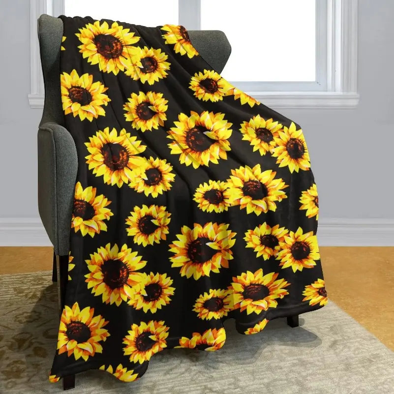 Reversible Sunflower Print Blanket & Throw - Double-Sided, Soft, Warm - Perfect Fit for Couch, Bed - Ideal Birthday Gift for Women, Holiday Gift for Friends and Family, Christmas, Thanksgiving