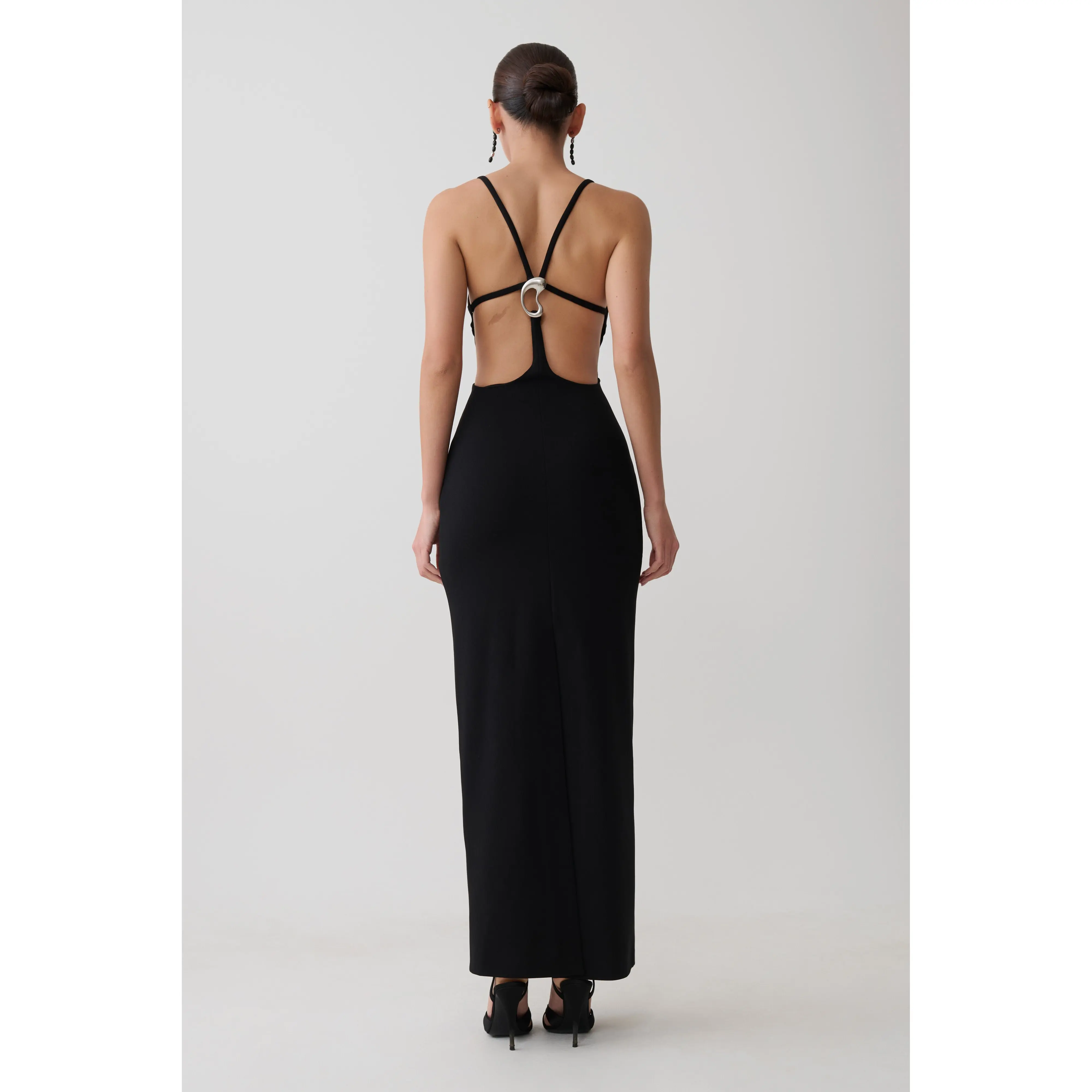 Julian Crepe Strapped Back Maxi Dress - Black