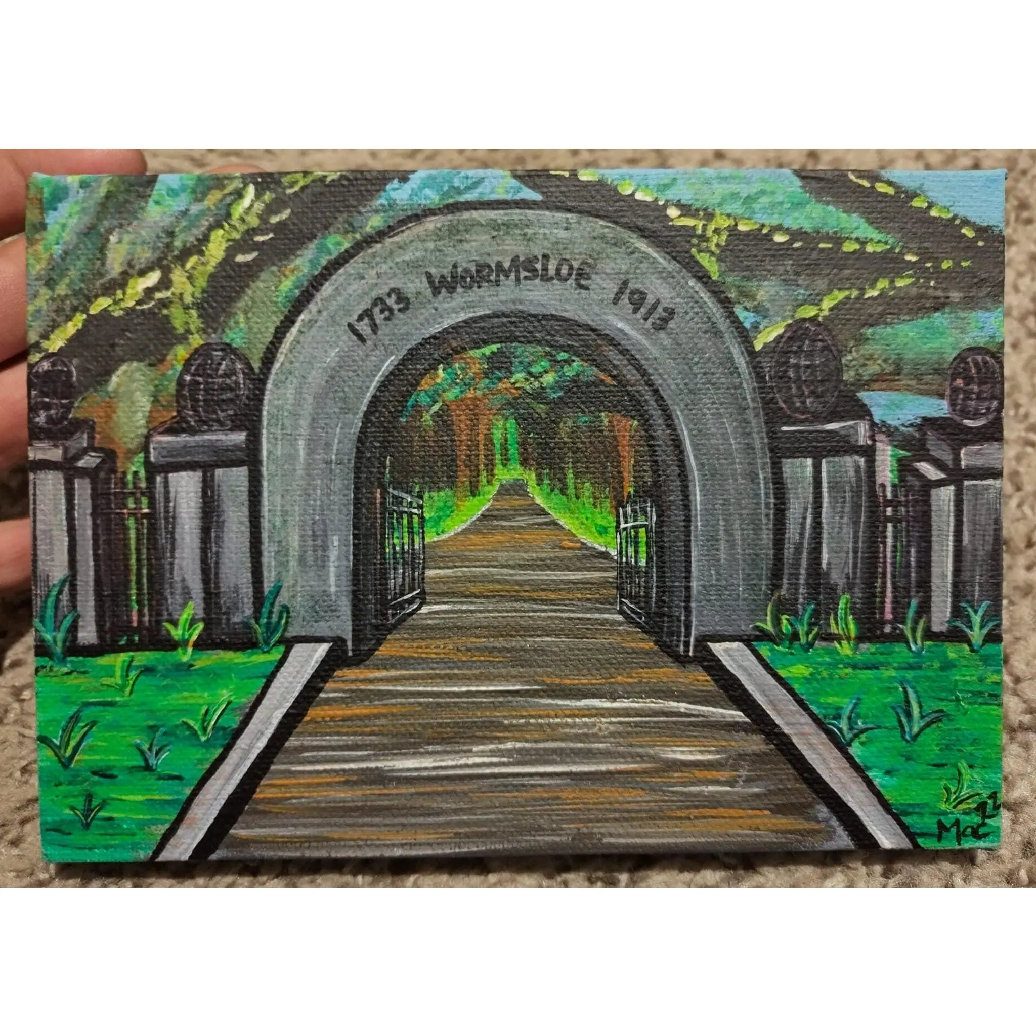 Wormsloe Historic Site Entrance Landscape Acrylic Painting by Savannah Native 5" x 7" Unframed "Untouched"