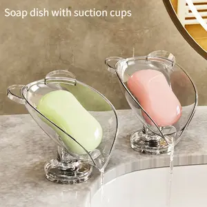 [Cartoon Soap Dish] 1pc Cartoon-Inspired Soap Dish |   Strong Suction Cups, Self-Draining Design, V-Shaped, Transparent & Gray, No Drilling Required, Ideal for Bathroom, Boat, RV, Soap Dish Holder