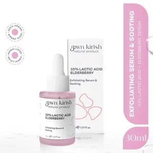 Gew'n Kirish Elderberry & Lactic Acid Hydrating Exfoliating Serum - 10% Lactic Acid, Sodium Hyaluronate, Vegan, Cruelty-Free, 30ml - Aha