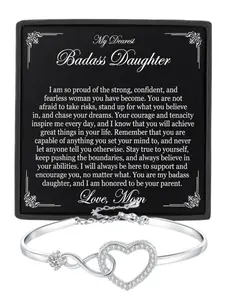 My Dearest Badass Daughter Infinity Heart CZ Bangle Bracelet Daughter Birthday Gift, Graduation Gift, Christmas Gift Sentimental Daughter Bracelet