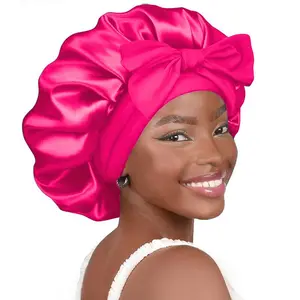 Satin Sleeping Bonnet, Double Layer Satin Lined Hair Bonnet with Adjustable Elastic Tie Band, Heatless Styling Tools for Women, Hair Care Cap