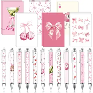 24 count Mini   Bow Notebooks and Pens Set 12 Small  Martini Ruled Notepad 12 Ballpoint Pens Preppy Bow Journal Bulk for Women Travel Office Supplies 3.2 x 4.9 Inch