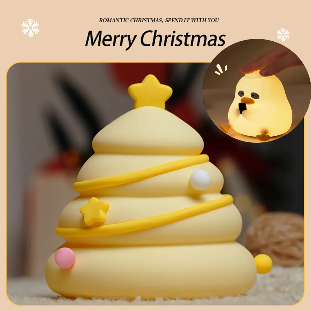 Stay Up Bear Christmas Tree Toy Night Light - Soft Silicone, Portable Dimmable Touch Lamp, Lighting Color Adjustable, Whimsical Room Decor, Christmas Gift for Kids & College Girls